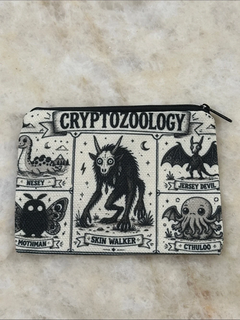 Cryptozoology Zipper Pouch - Black & White